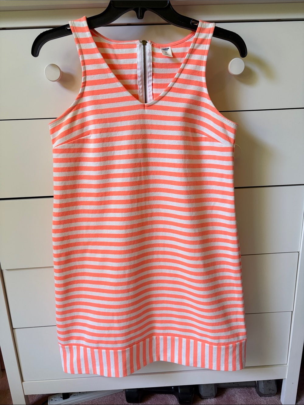 🧡 OLD NAVY PETITE XS ORANGE & WHITE STRIPED SHIFT DRESS